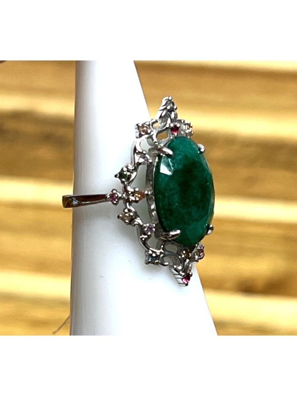 Deep green genuine Beryl stone on .925 sterling silver, size 6 - Picture 5 of 13